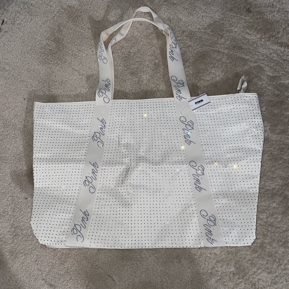PINK Victoria's Secret Sparkling White Tote - Picture 1 of 3